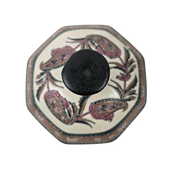 Hexagon Ceramic Canister Jar Floral Paisley Multicolor Lidded Kitchen Decor - Picture 9 of 10